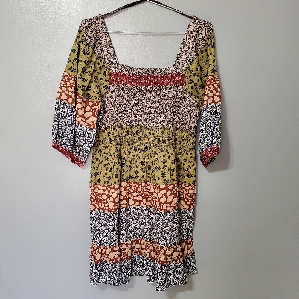 Jessica Simpson Half Sleeve Smocked Peasant Dress - Earthtones Size XL